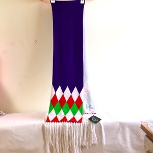 NWT Cashmere scarf Extra long rectangle Holiday red & green & purple & cream